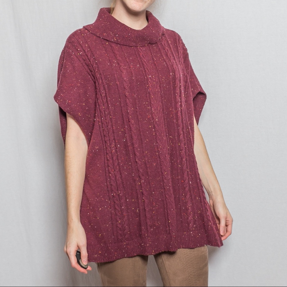 Talbots Maroon Knit Poncho Sweater Vest